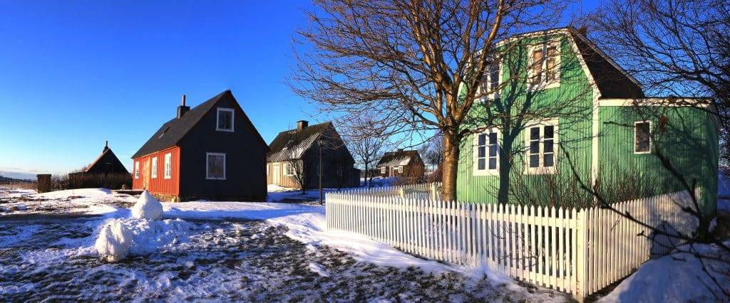Reykjavik City covered in snow.
